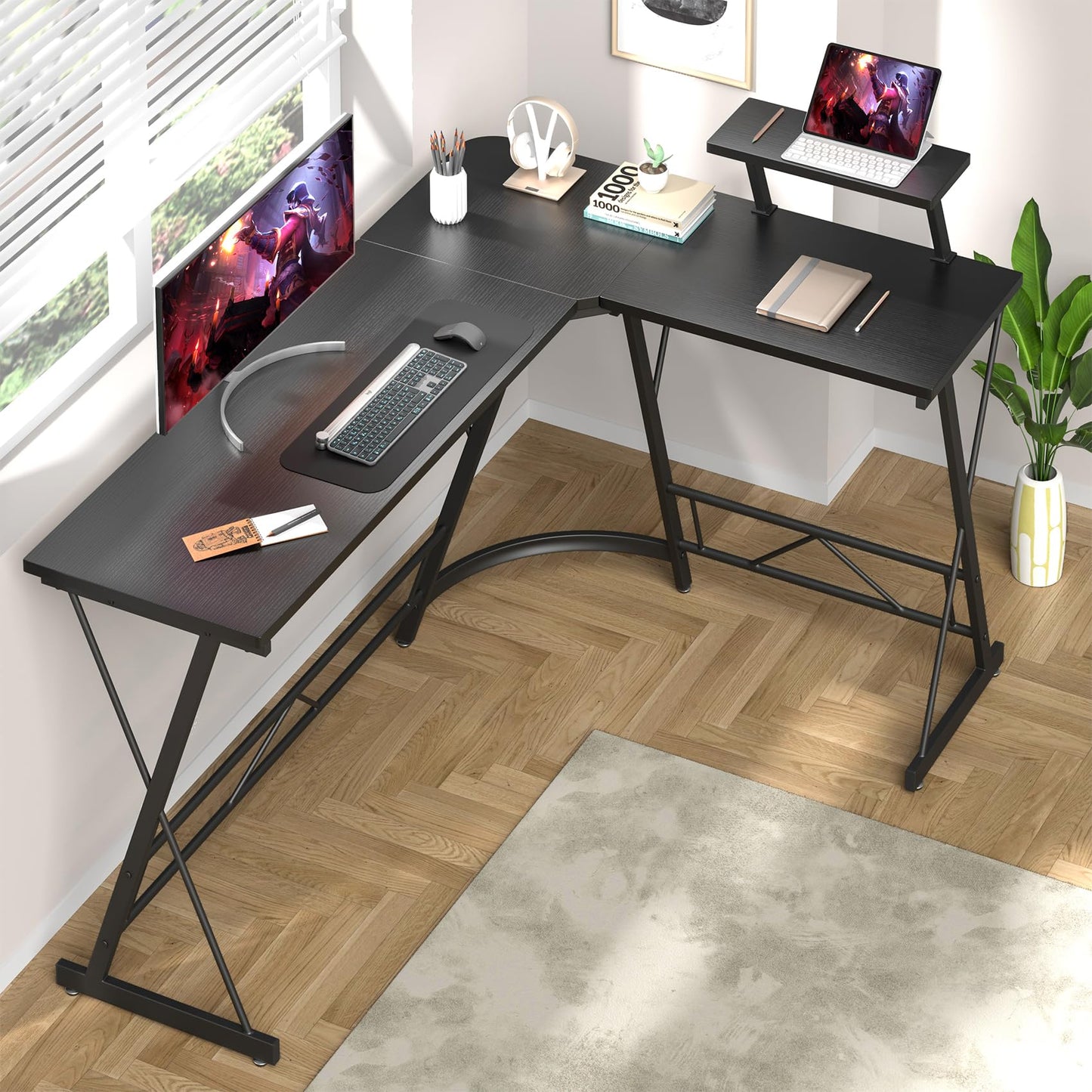 L Shaped Gaming Desk with Large Monitor Stand