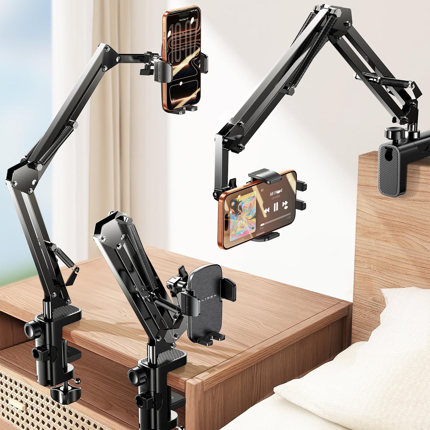 LISEN Gooseneck Phone Holder for Desk Bed 3rd Upgrade