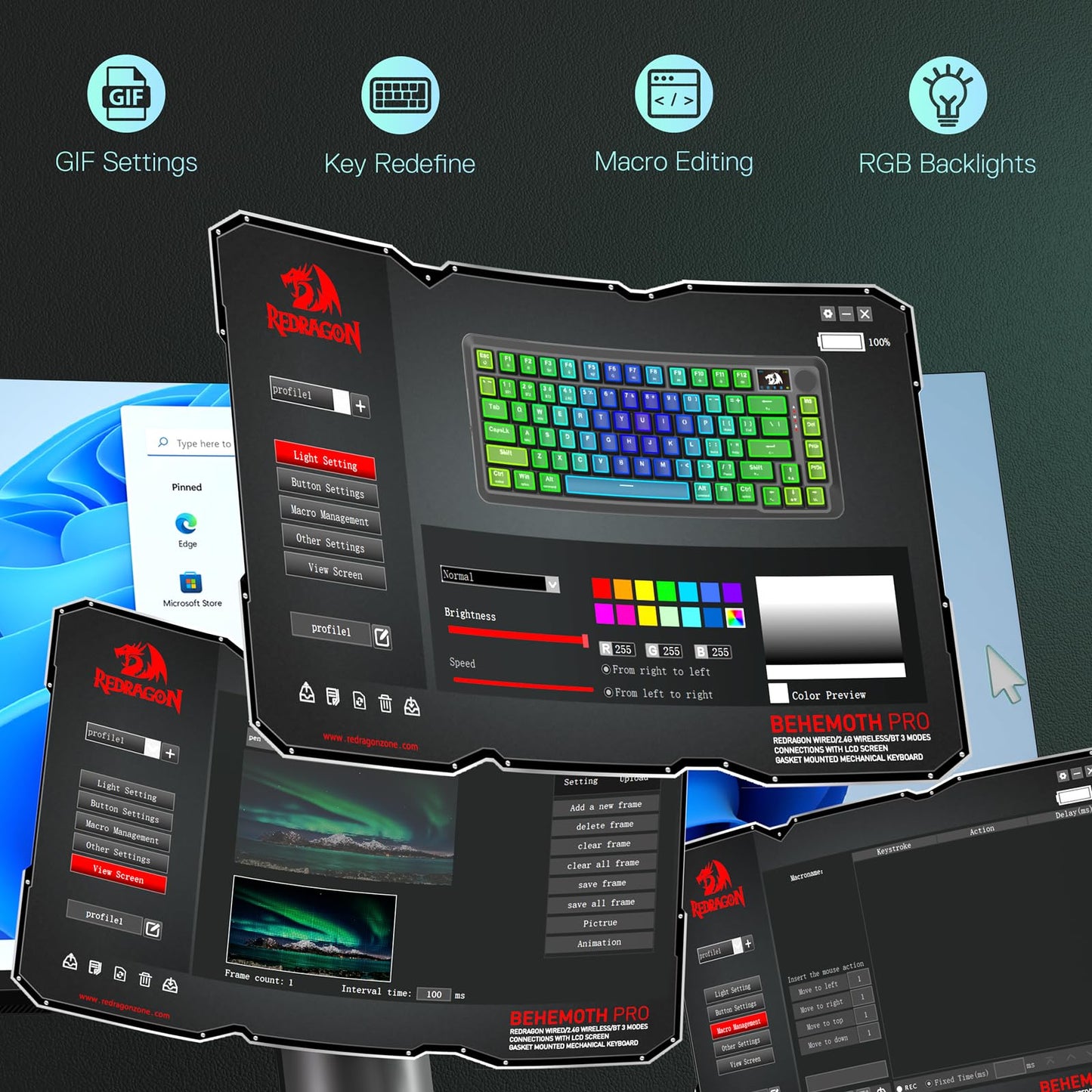 Redragon K673 Pro Wireless RGB Gaming Keyboard with Custom Knob