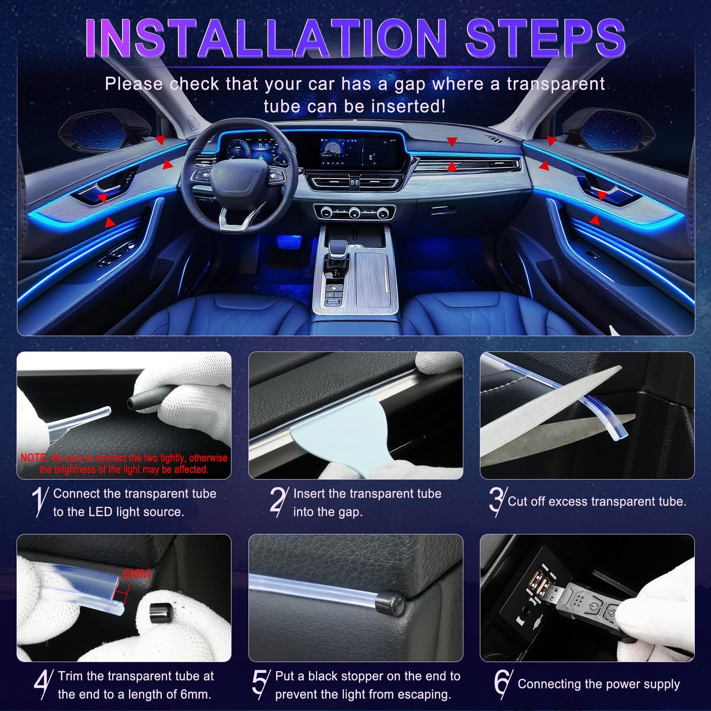 LivTee Smart Car LED Interior Lights USB Port App Control