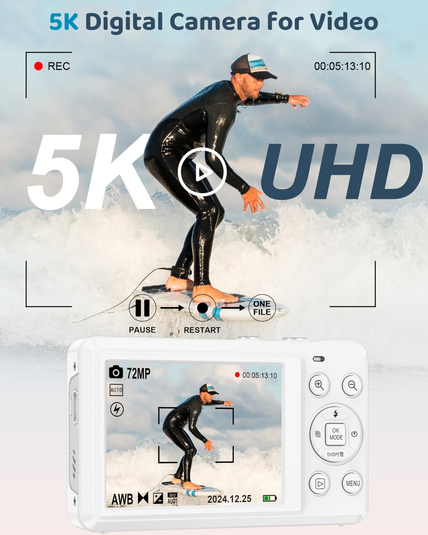 5K Digital Camera with 16X Zoom for Kids