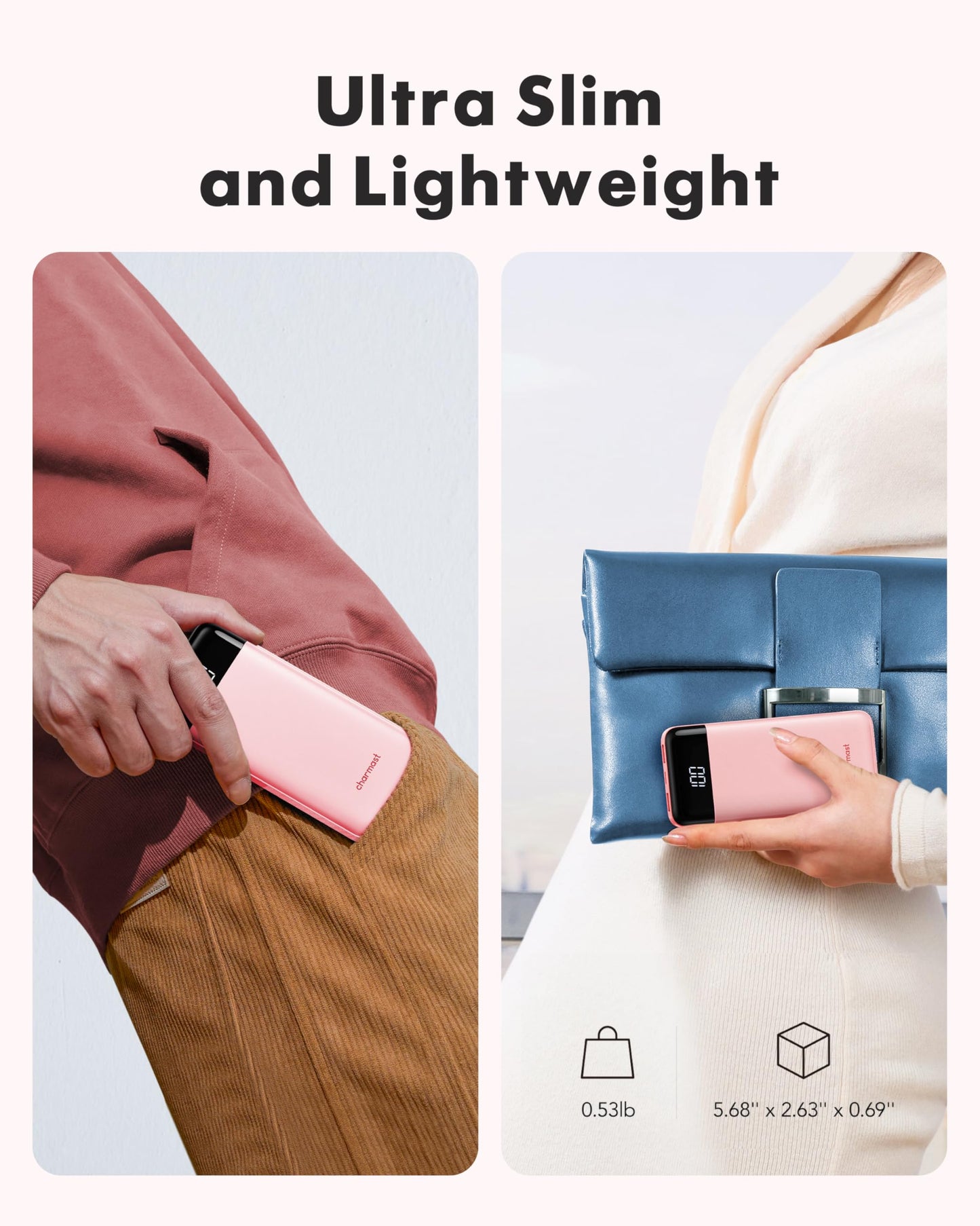 Charmast Slim 10000mAh Power Bank With Built In Cables