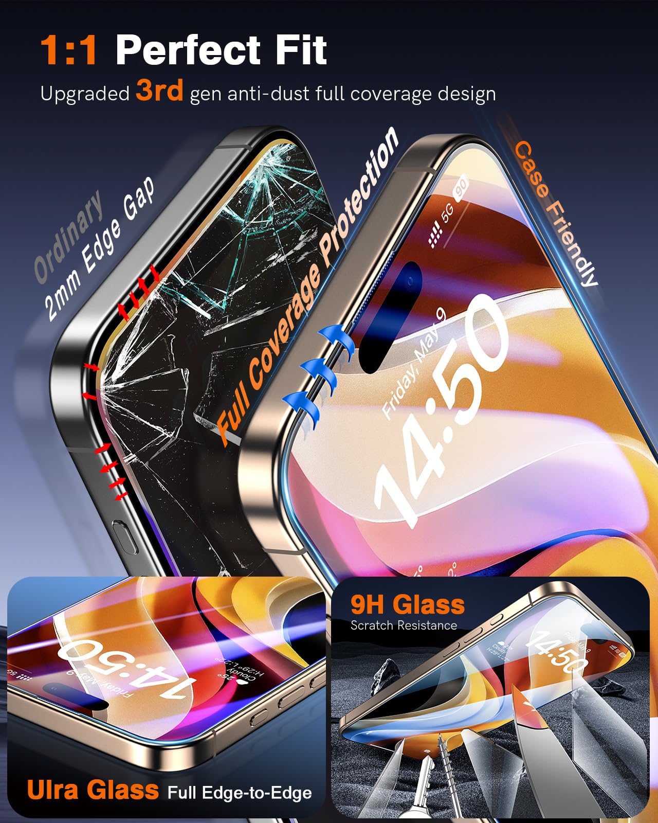 LK 2 Tempered Glass Screen Protector For iPhone 17 Pro Max