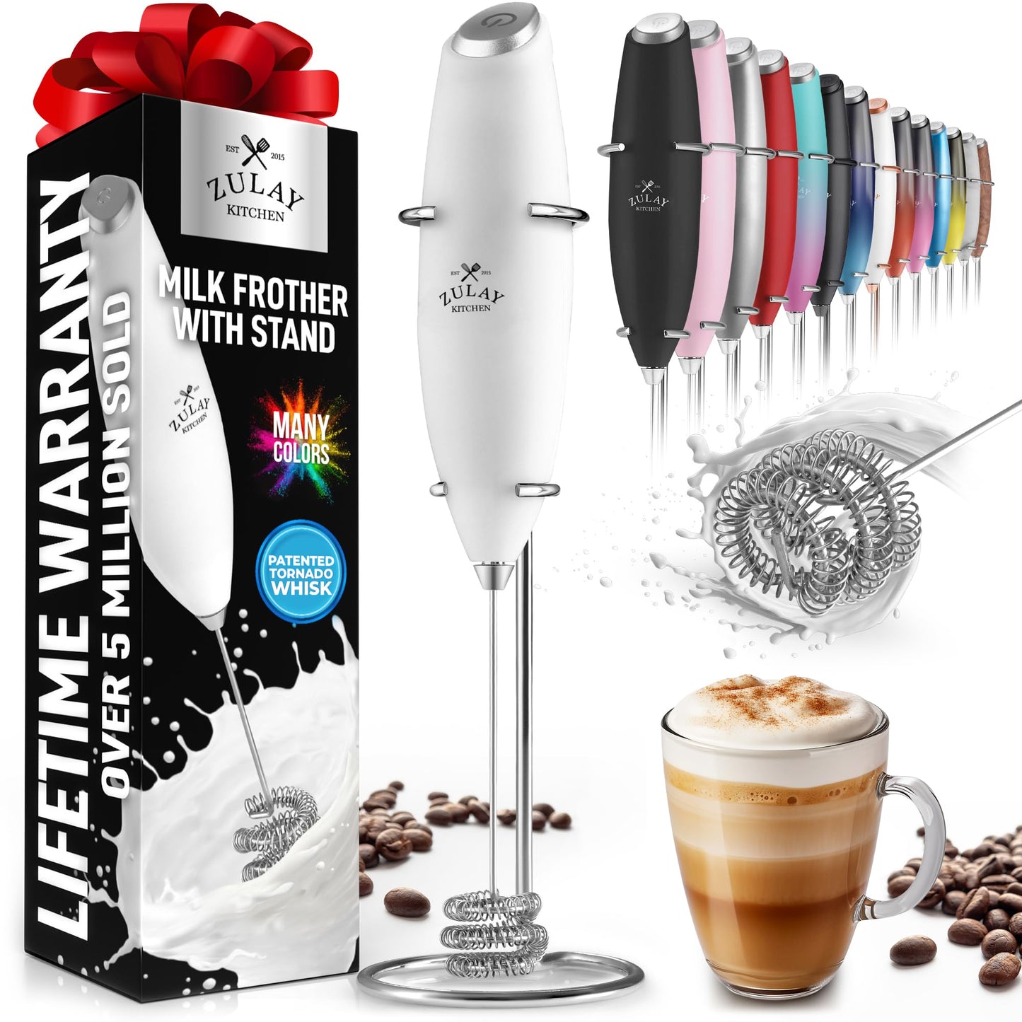 Zulay Milk Frother Wand Handheld Electric Whisk For Coffee