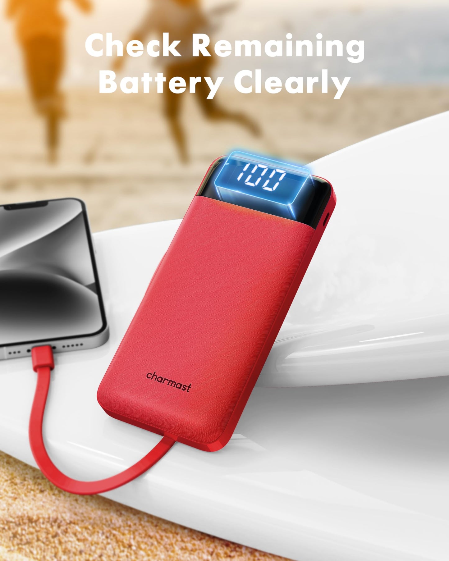 Charmast Slim 10000mAh Power Bank With Built In Cables