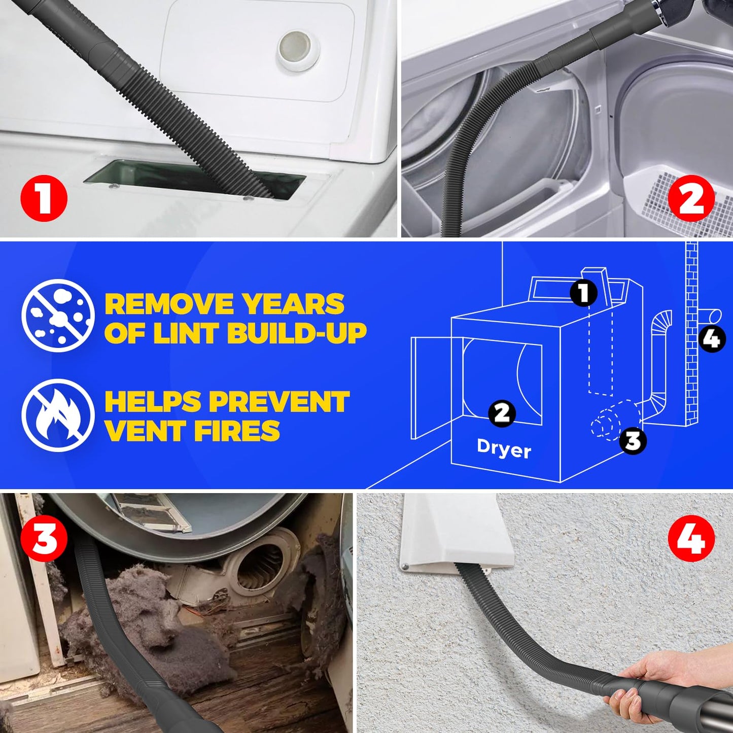 Holikme Dryer Vent Cleaning Kit Blue Lint Vacuum Attachment