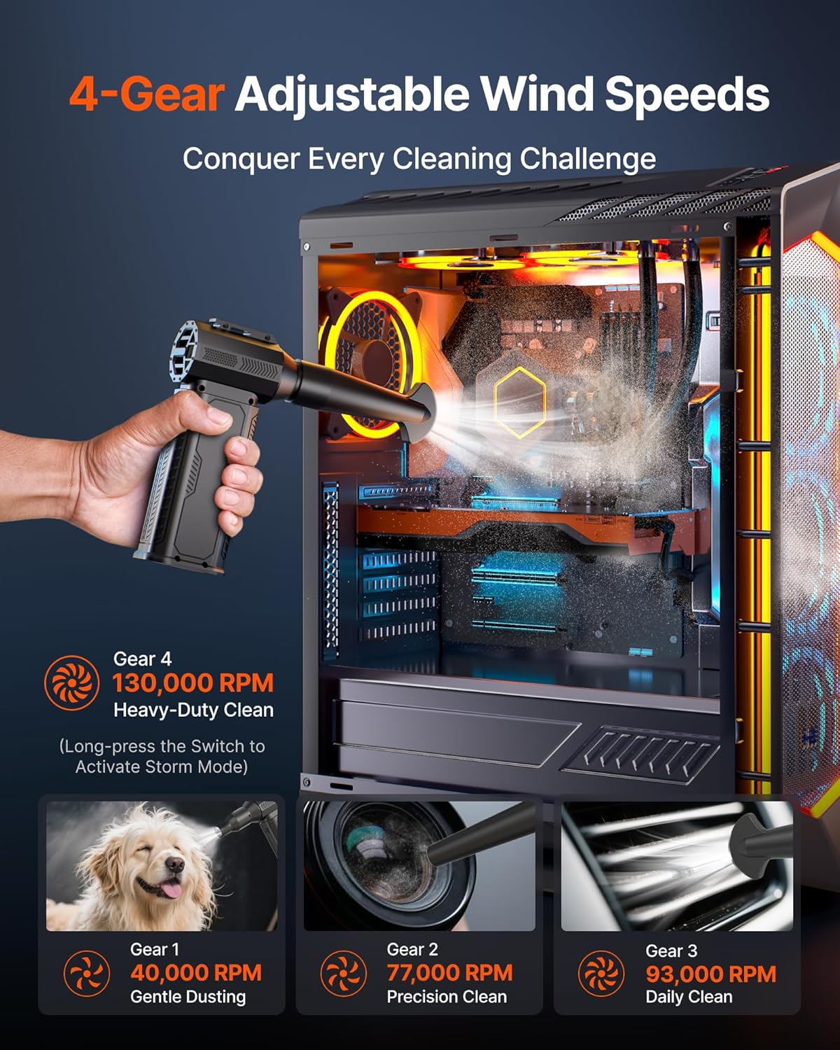 Ultra Powerful Cordless Air Duster 130K RPM 8000mAh Battery