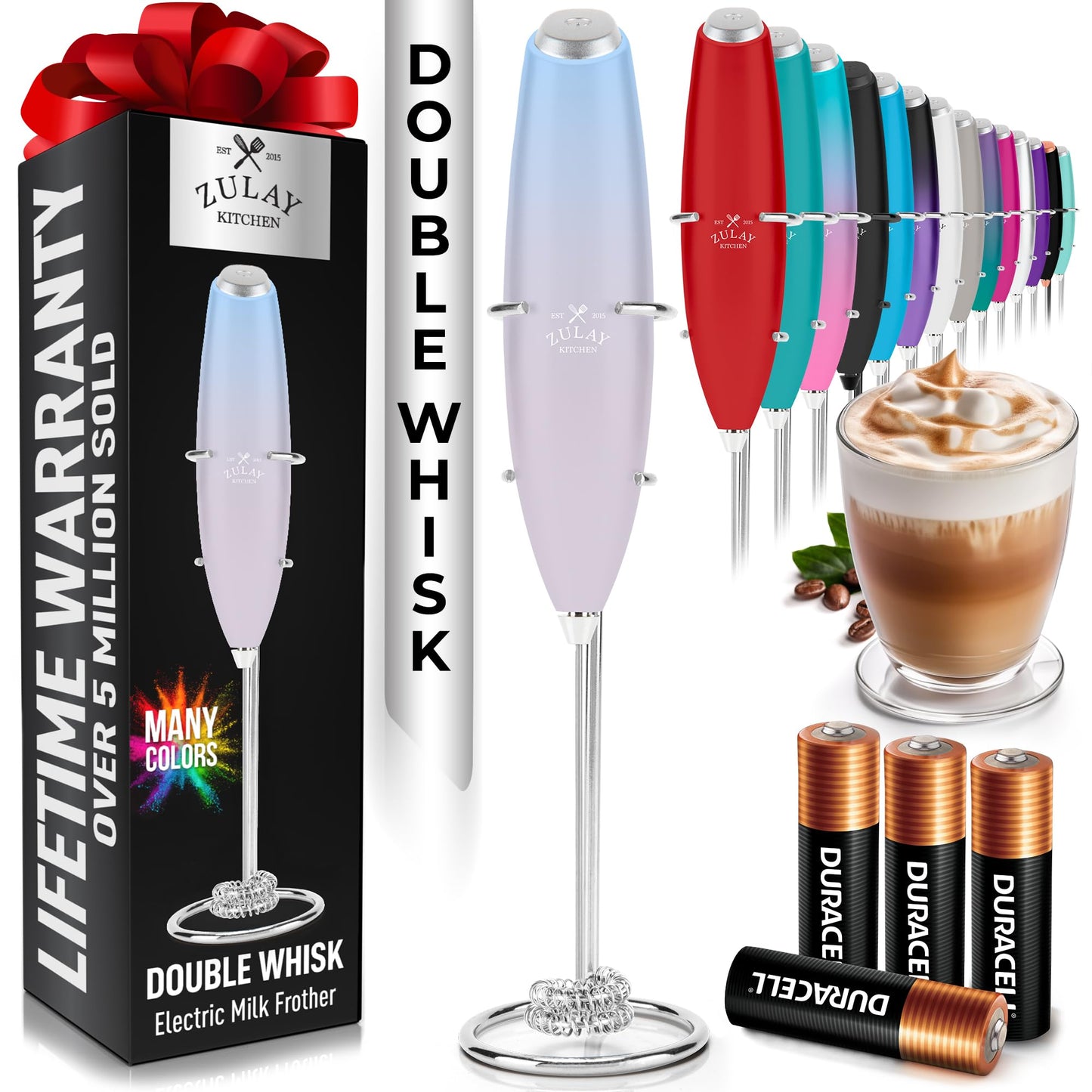 Zulay Milk Frother Wand Handheld Electric Whisk For Coffee