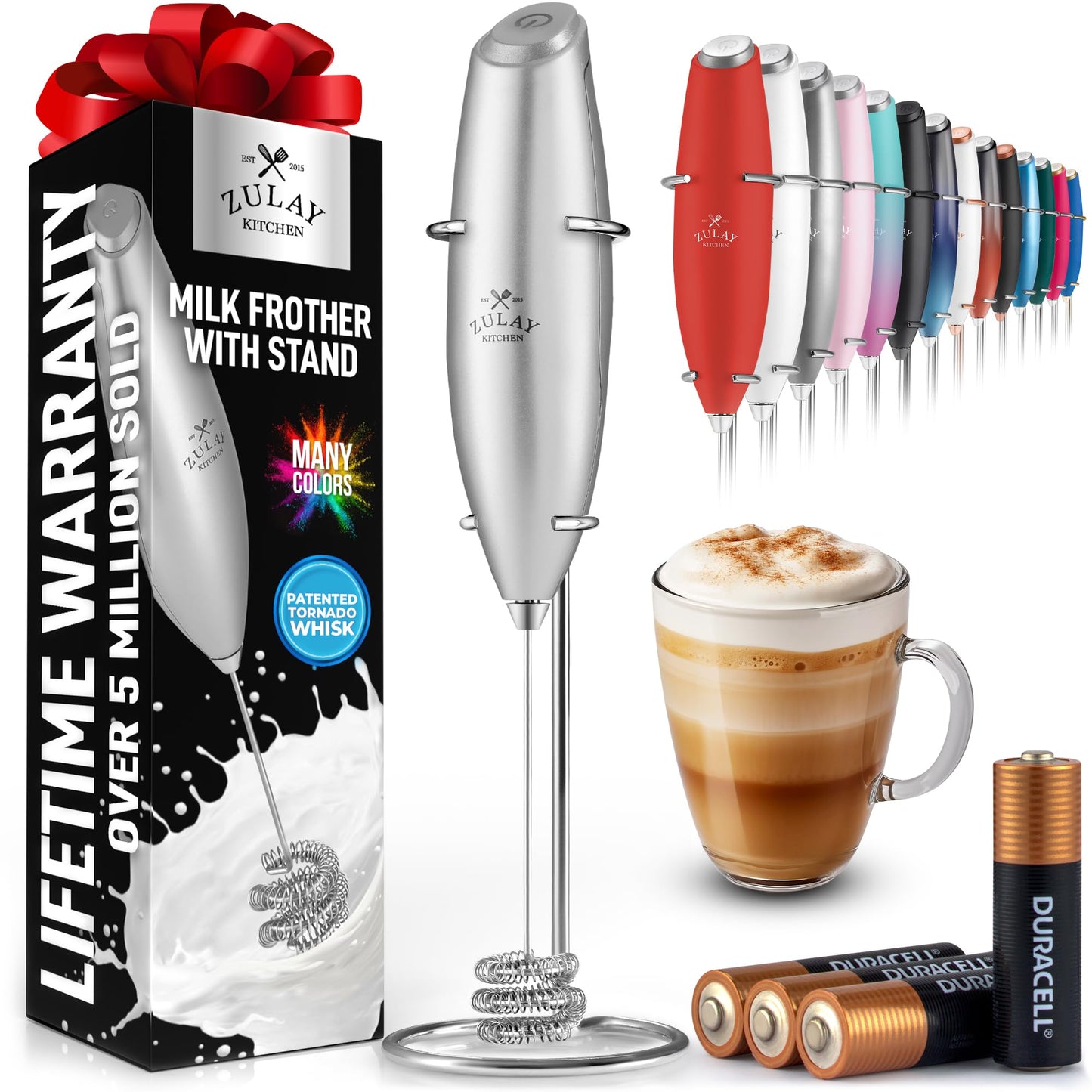 Zulay Milk Frother Wand Handheld Electric Whisk For Coffee
