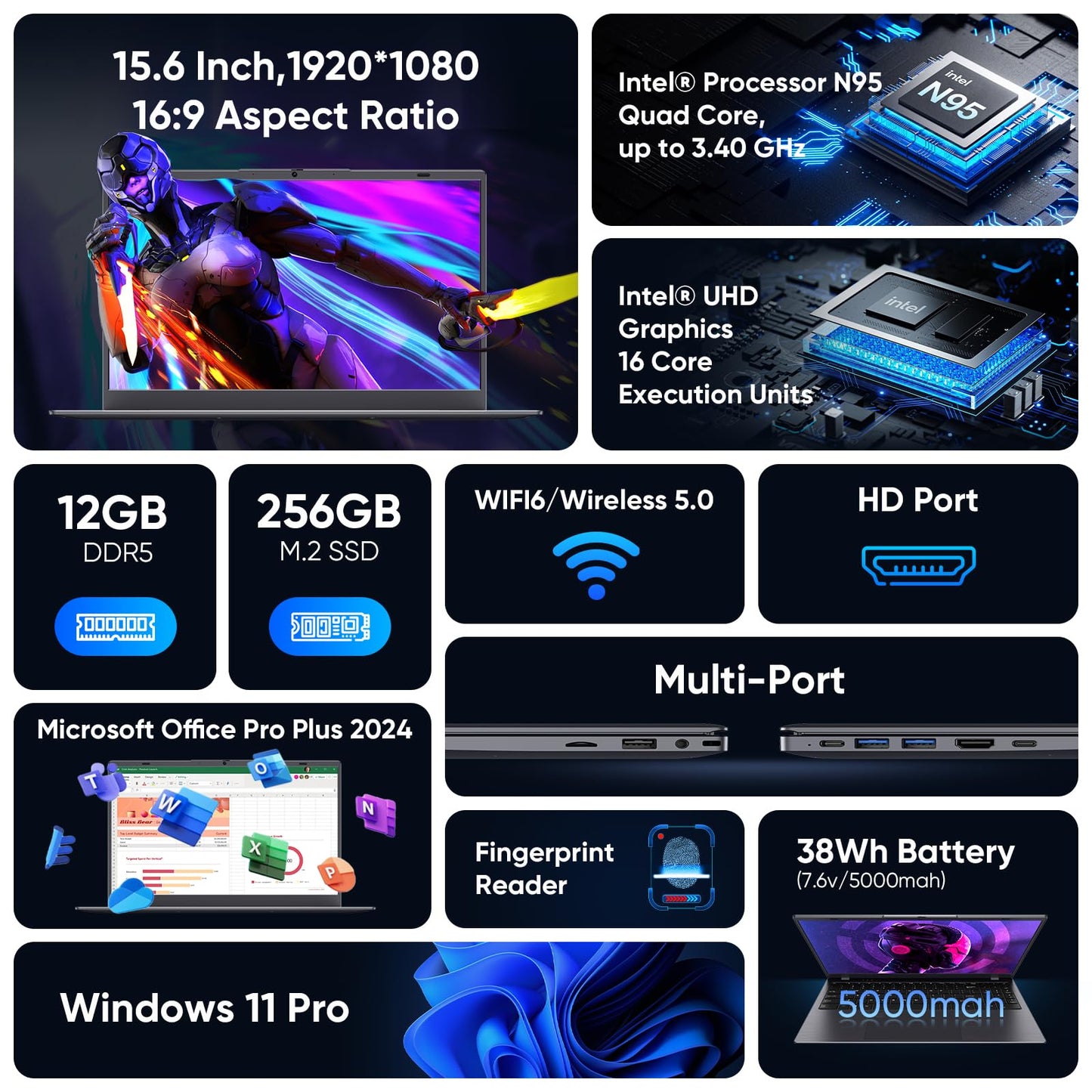 Coolby 15 Inch Windows Laptop Intel N95 12GB RAM 256GB SSD