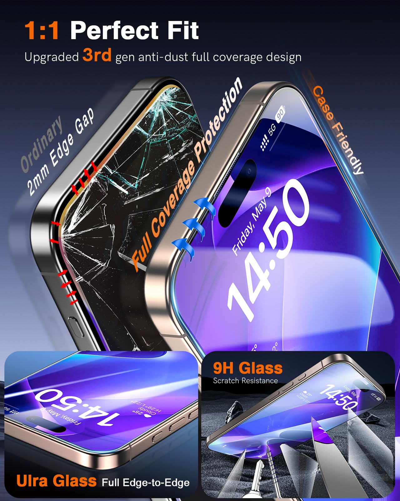 LK 2 Tempered Glass Screen Protector For iPhone 17 Pro Max