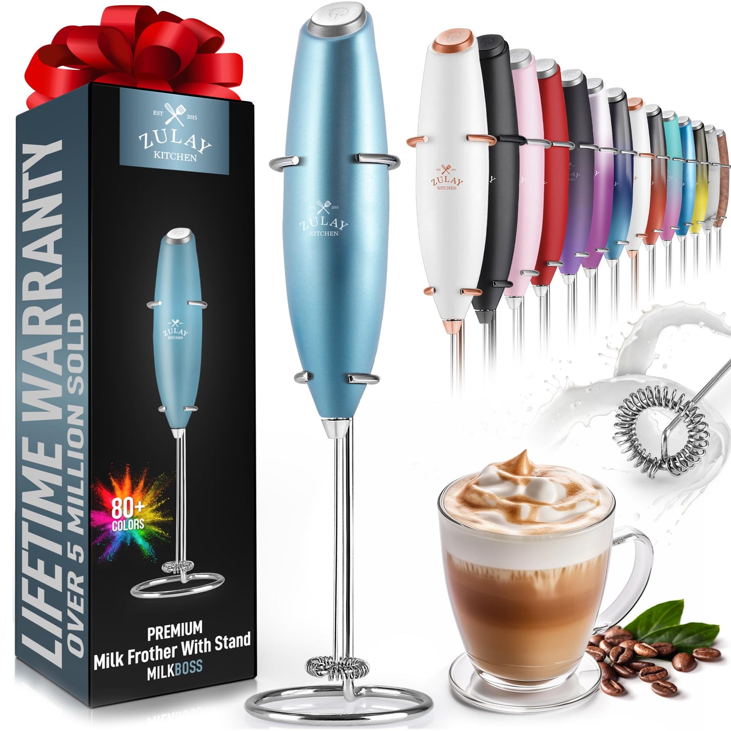 Zulay Milk Frother Wand Handheld Electric Whisk For Coffee