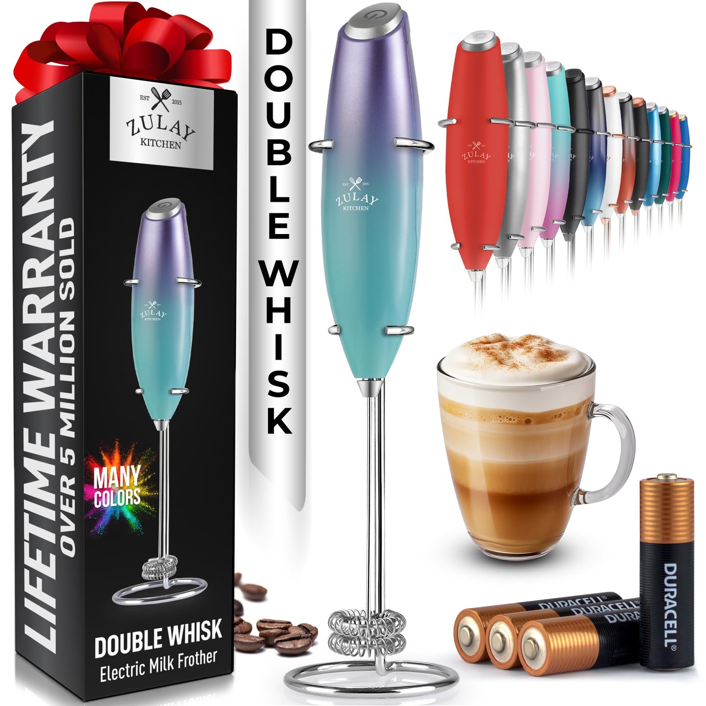 Zulay Milk Frother Wand Handheld Electric Whisk For Coffee