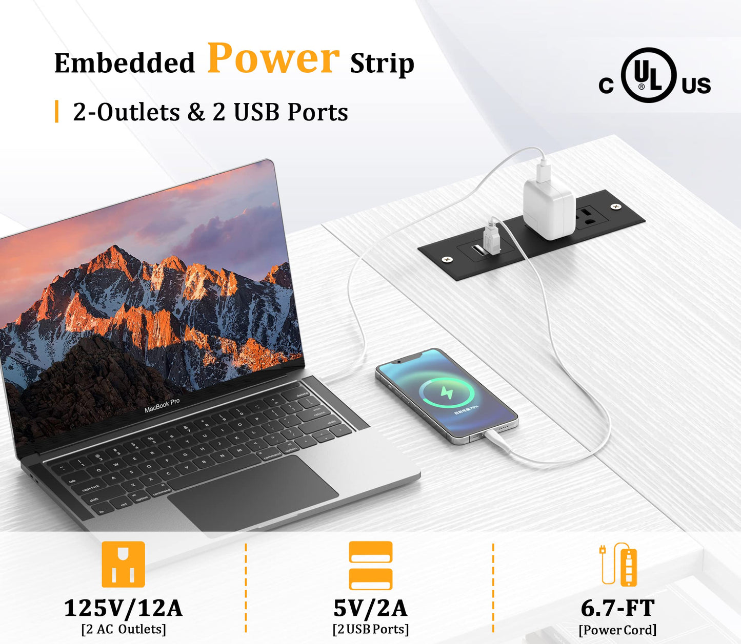 L Shaped Office Desk with USB Ports for Small Spaces