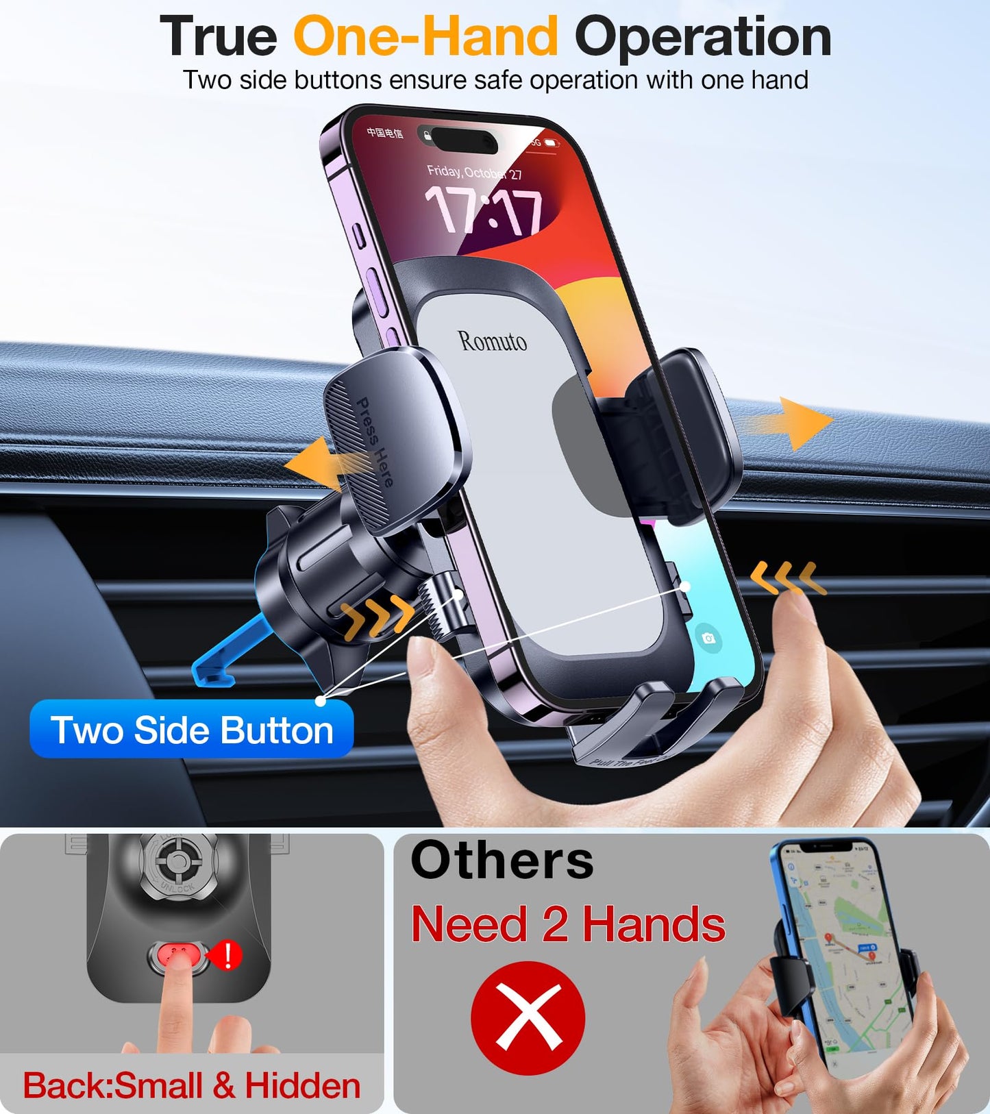 Romuto Car Phone Holder Mount Dashboard Windshield Vent