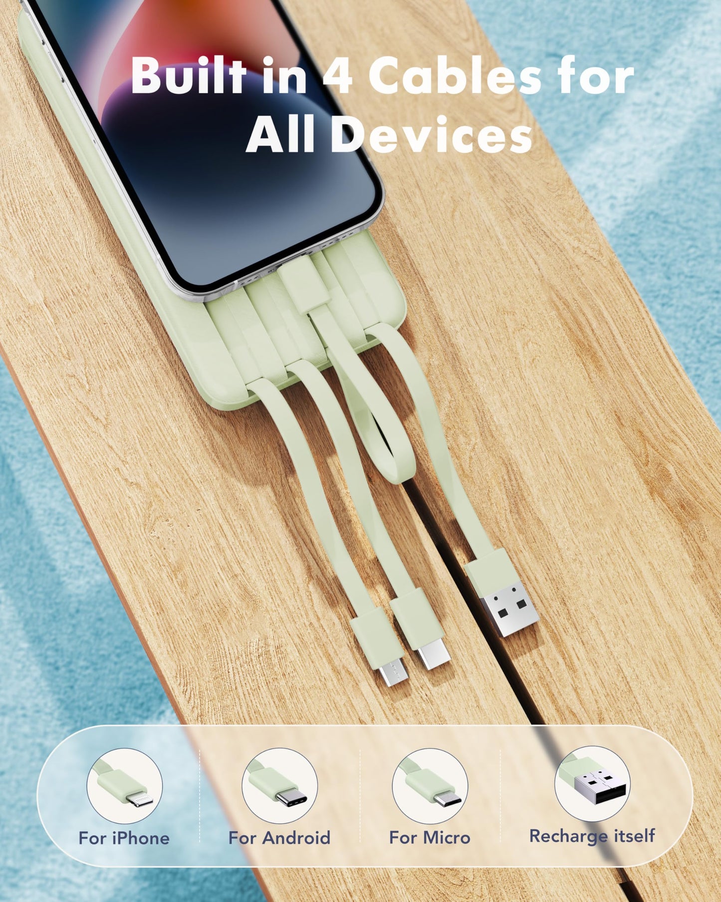 Charmast Slim 10000mAh Power Bank With Built In Cables
