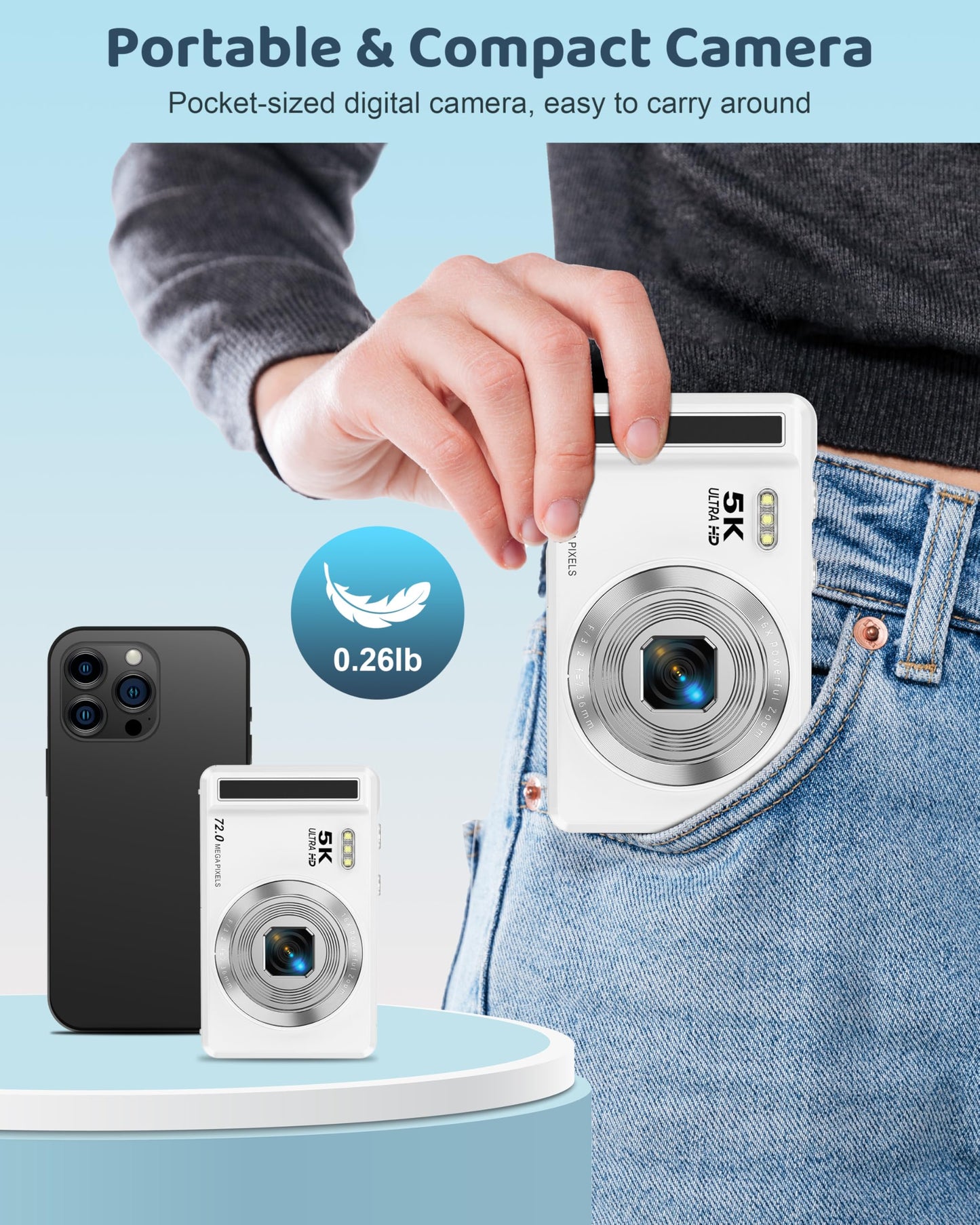 5K Digital Camera with 16X Zoom for Kids