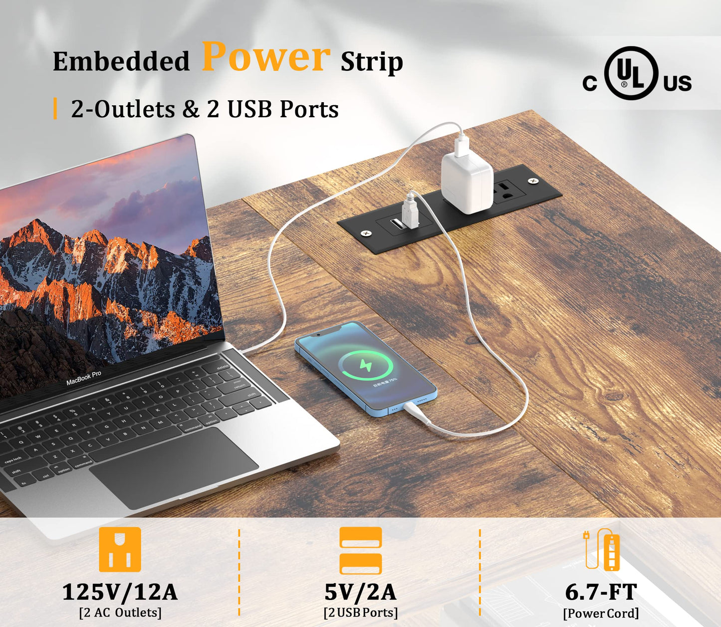 L Shaped Office Desk with USB Ports for Small Spaces