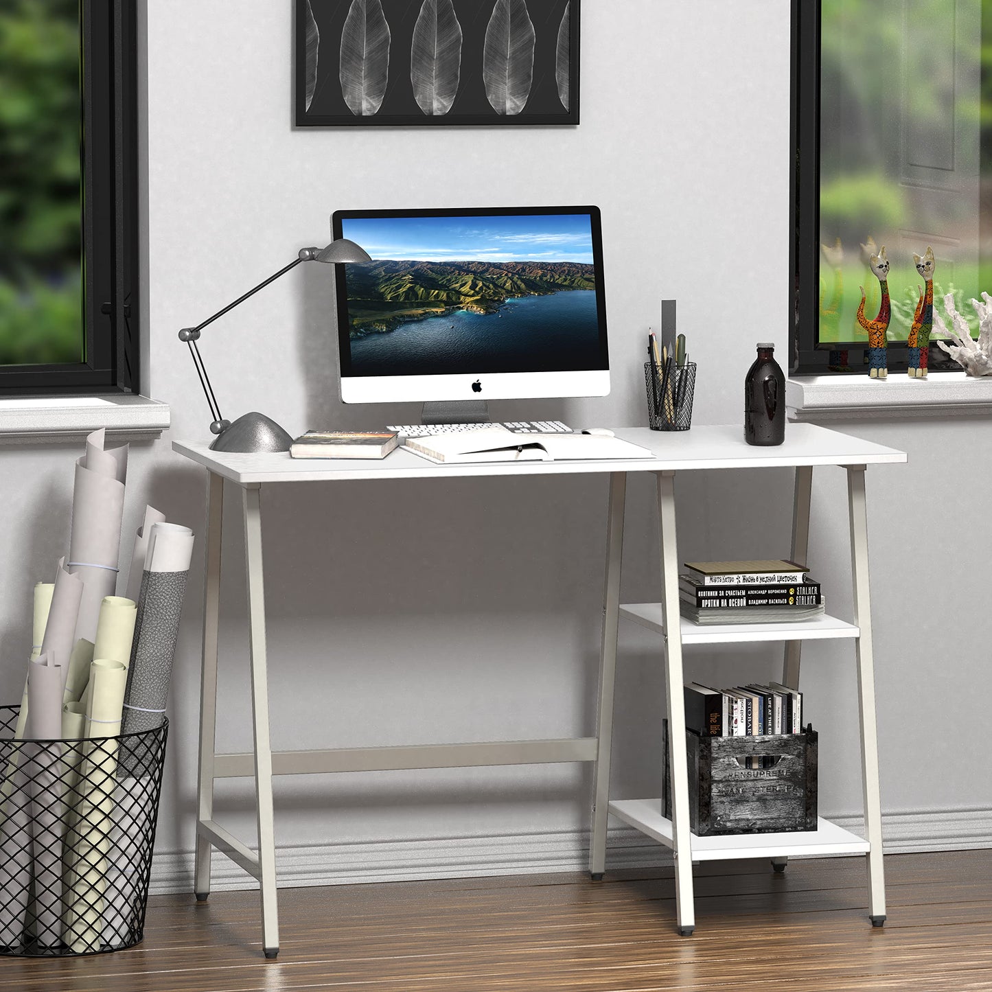 SHW 43 Inch Home Office Desk with Open Storage
