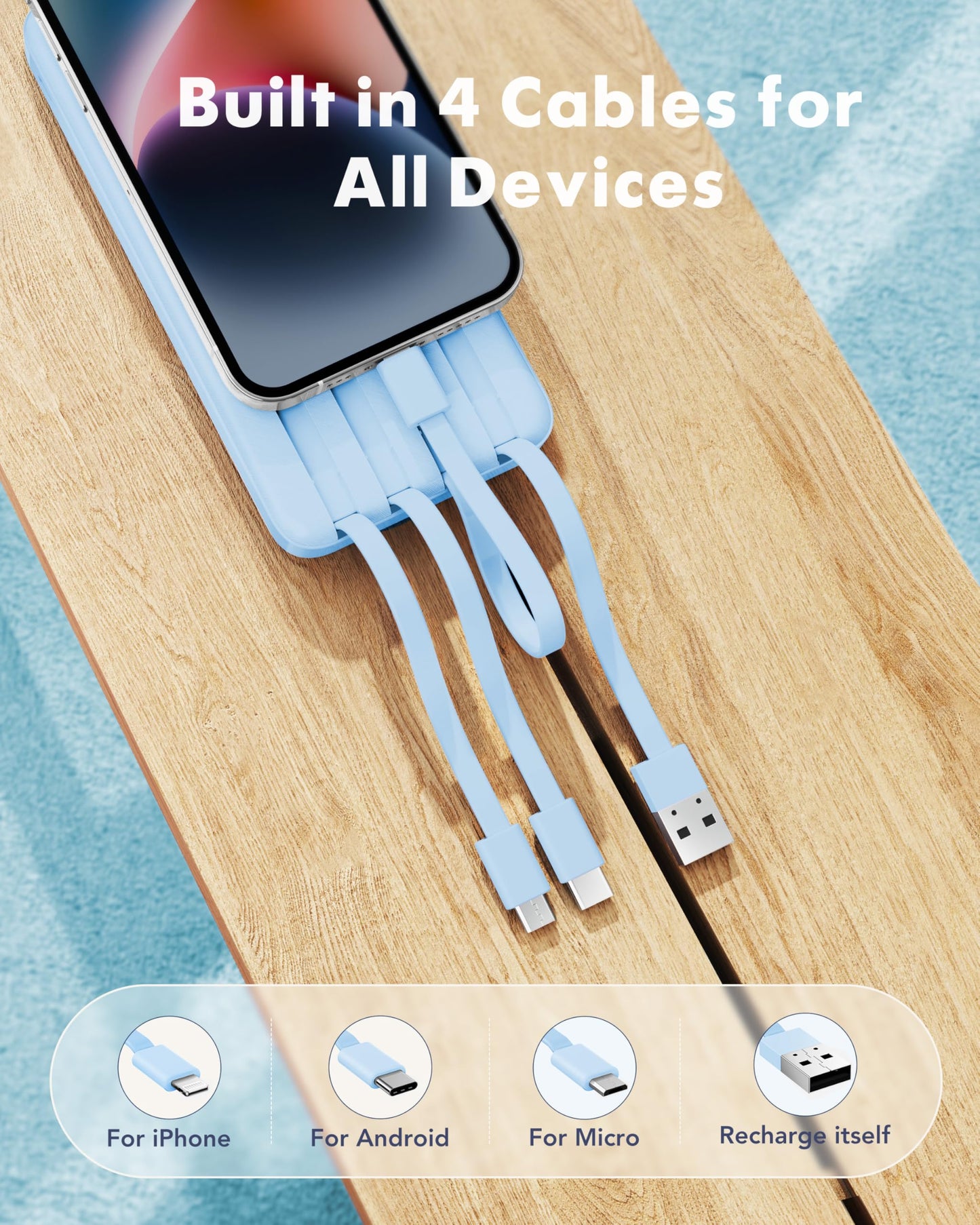 Charmast Slim 10000mAh Power Bank With Built In Cables