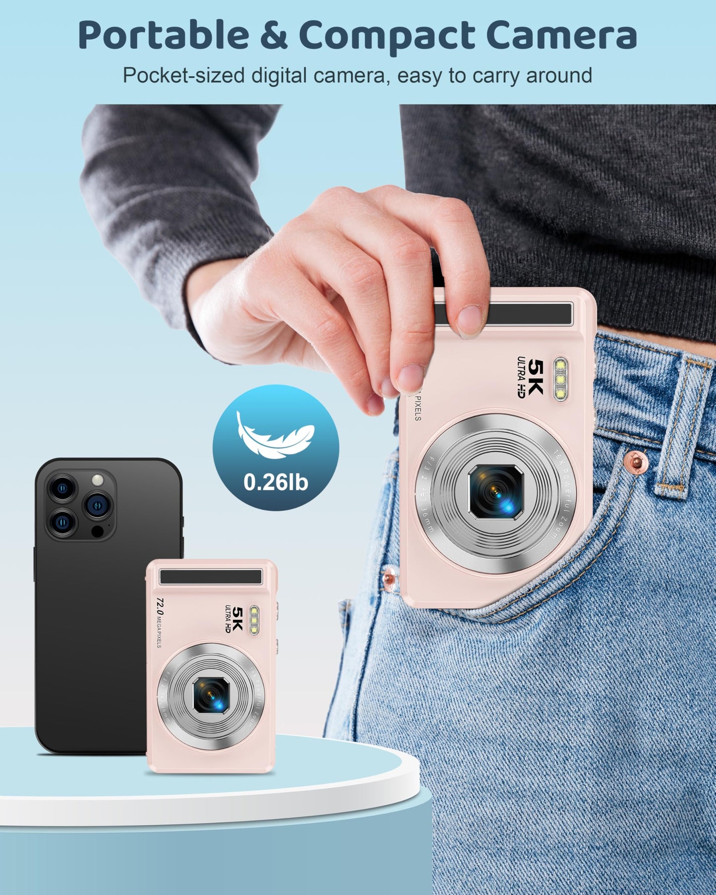5K Digital Camera with 16X Zoom for Kids