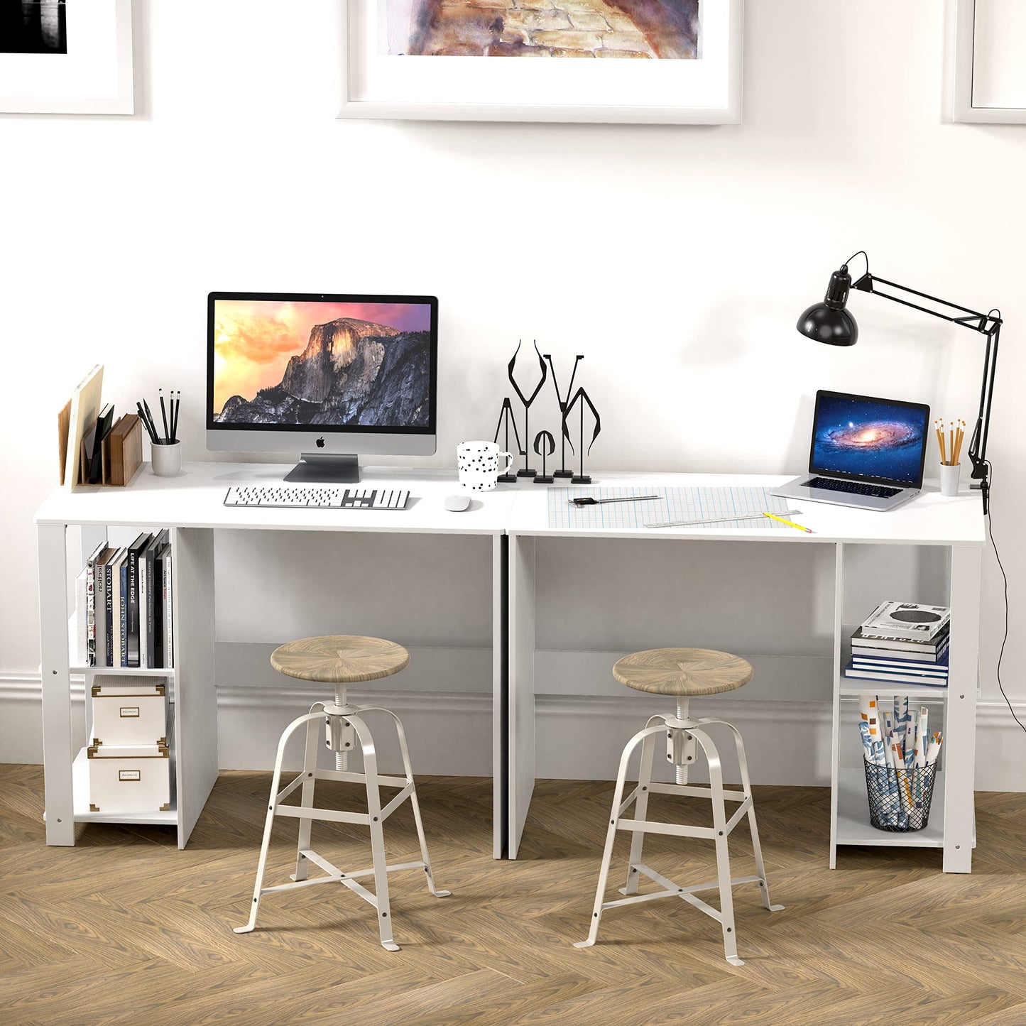 SHW 38 Inch Black Home Office Desk with Shelves