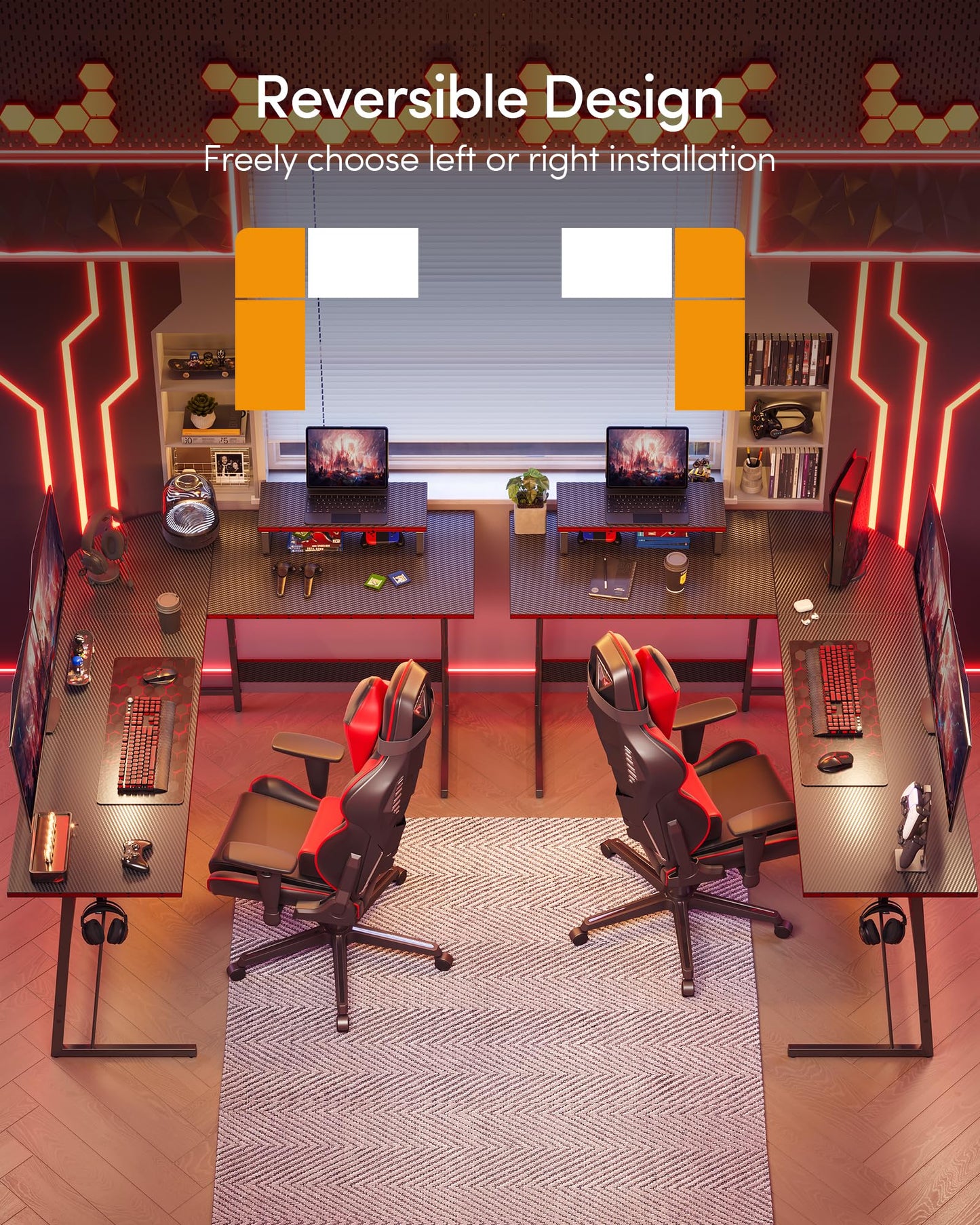 CubiCubi L Shaped Gaming Desk with Carbon Fiber Surface