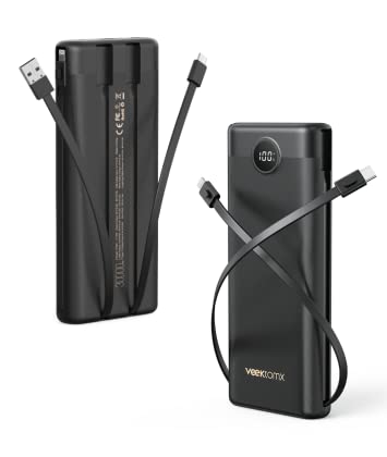 VEEKTOMX Portable Charger 10000mAh BuiltIn Cables Fast Charge