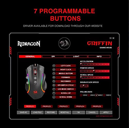 Redragon M602 Ergonomic RGB Gaming Mouse with Adjustable DPI