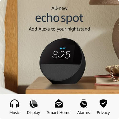Amazon Echo Spot Smart Alarm Clock With Alexa Nightstand