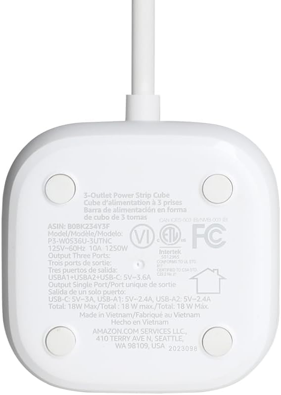 Amazon Basics Power Strip Cube 3 Outlets USB C Compact