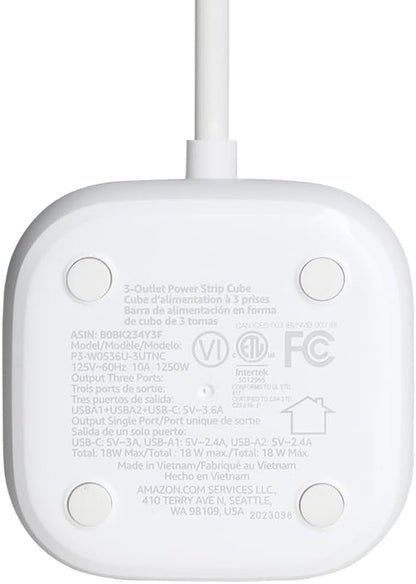 Amazon Basics Power Strip Cube 3 Outlets USB C Compact
