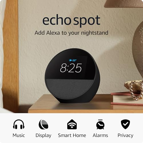 Amazon Echo Spot Smart Alarm Clock With Alexa Nightstand
