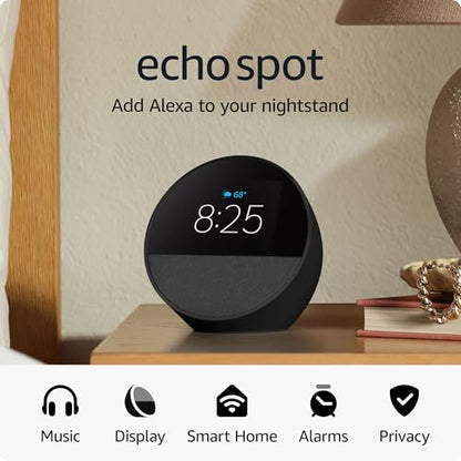 Amazon Echo Spot Smart Alarm Clock With Alexa Nightstand