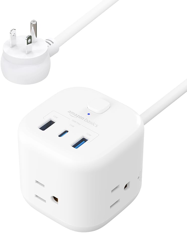 Amazon Basics Power Strip Cube 3 Outlets USB C Compact