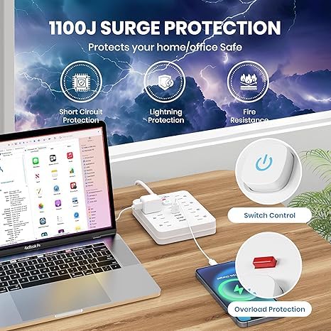 Power Strip Surge Protector With USB Ports Wall Mount