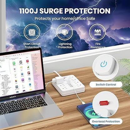 Power Strip Surge Protector With USB Ports Wall Mount