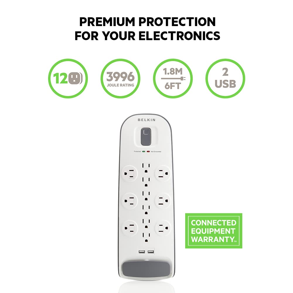 Belkin 12 Outlet Surge Protector Power Strip USB C Safe