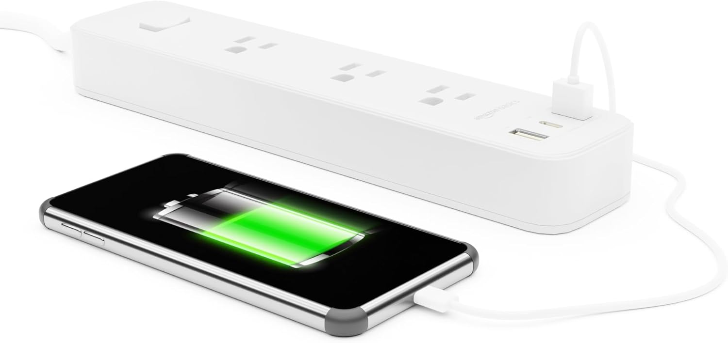 Power Strip With Three USB Ports And Five Foot Cord