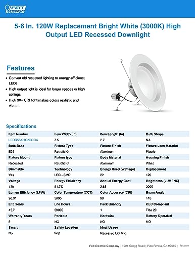 Energy Efficient LED Downlight Retrofit Kit with Adjustable Trim
