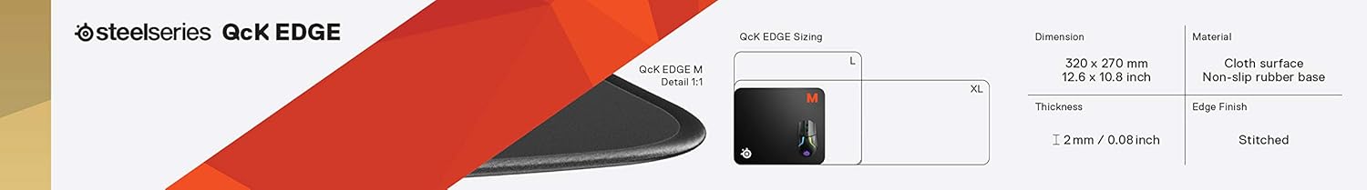 SteelSeries QcK Edge Gaming Mouse Pad Durable Smooth Surface