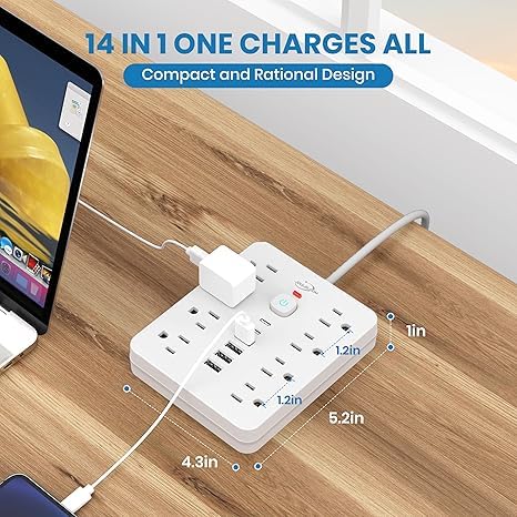 Power Strip Surge Protector With USB Ports Wall Mount