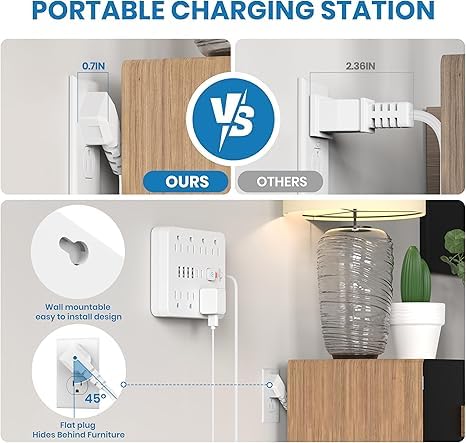 Power Strip Surge Protector With USB Ports Wall Mount