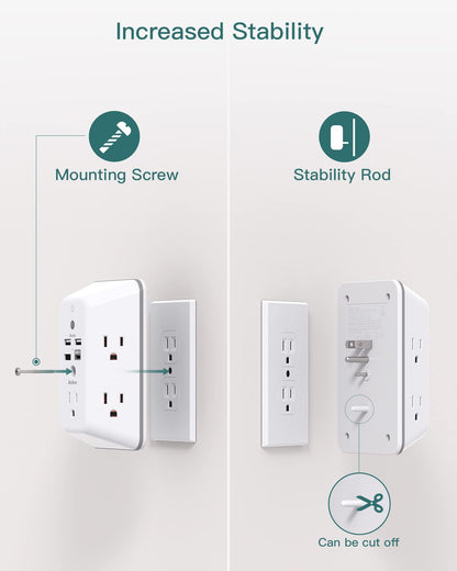 Addtam 9 In 1 USB Wall Outlet With Night Light 5 Outlets