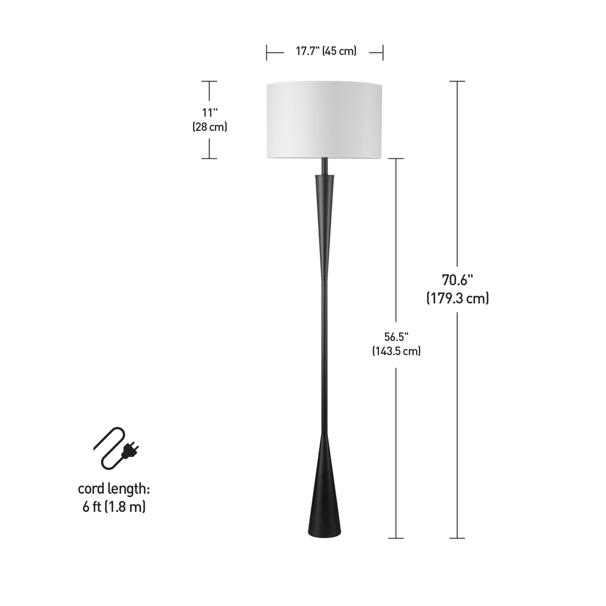 Modern 70 Inch Floor Lamp with Soft White Shade