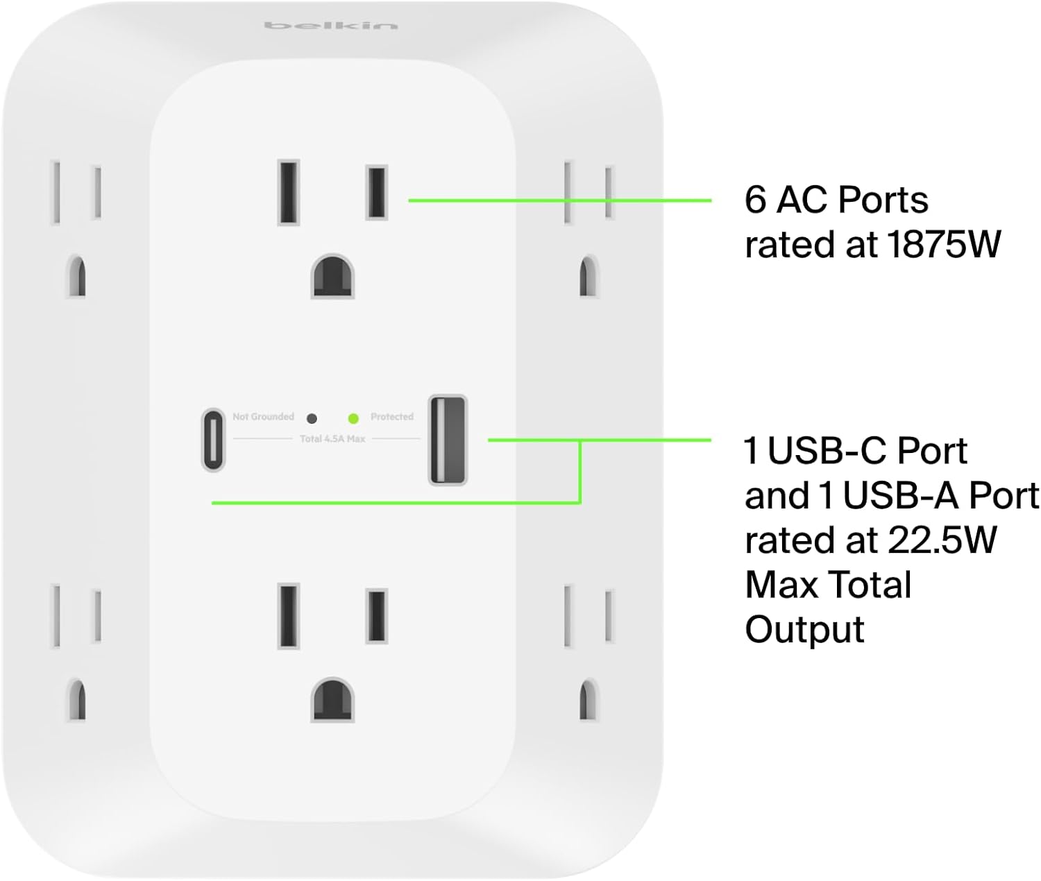 Belkin 6 Outlets Surge Protector Power Strip With USB C PD