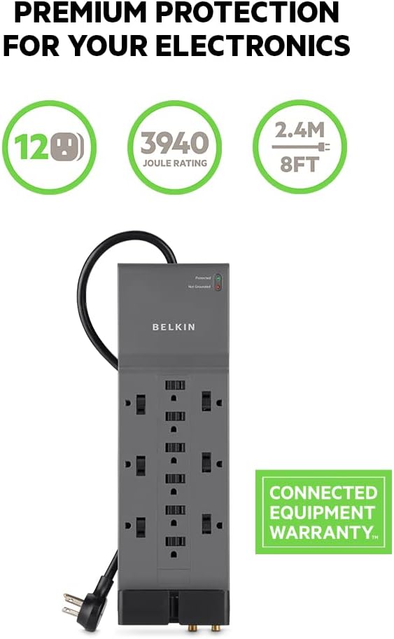 Belkin 12 Outlet Surge Protector Power Strip With 8ft Cable