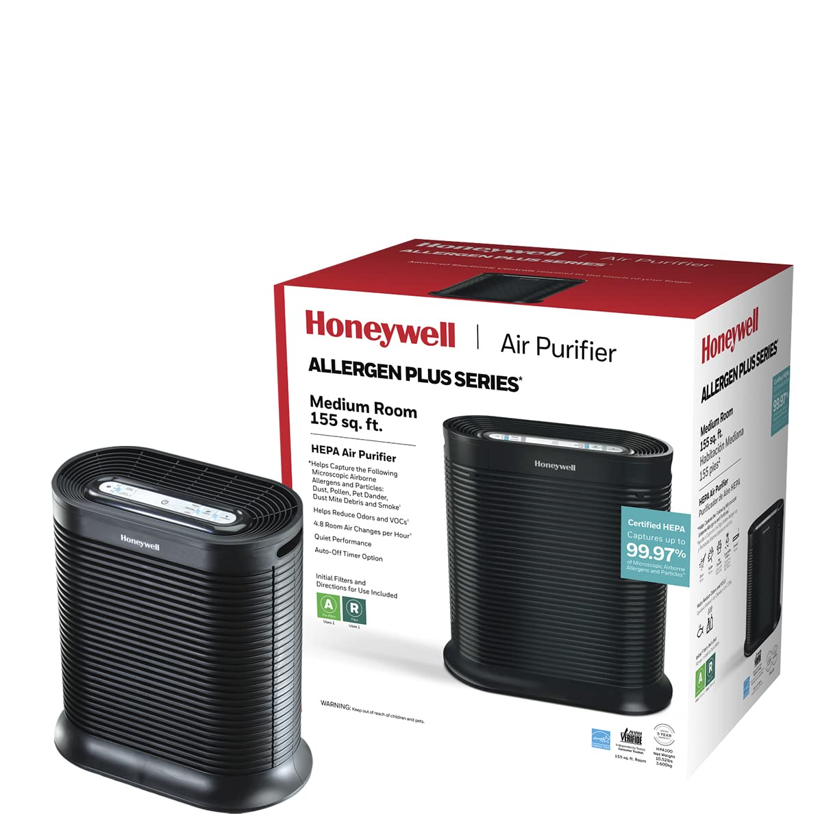 Honeywell HEPA Air Purifier for Large Rooms Reduces Allergens