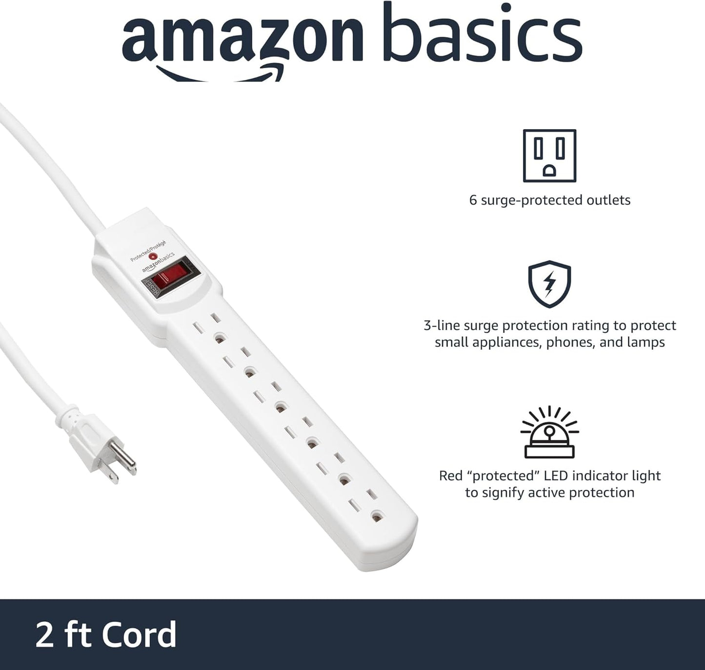 Amazon Basics Two Pack Surge Protector Power Strip 200J