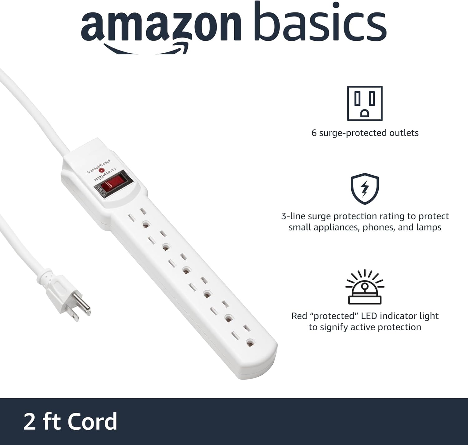 Amazon Basics Two Pack Surge Protector Power Strip 200J